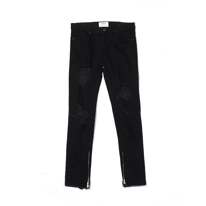 High Street Style Black Torn Jeans For Men