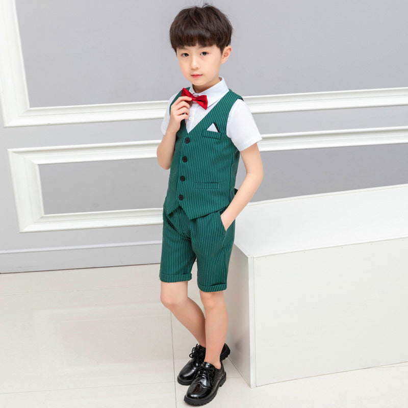 Spring And Summer Boys' Short-sleeved Shorts Suit Striped Children Clothes