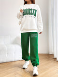 Letter Print Workout Two-piece Set, Crew Neck Long Sleeve Sweatshirt & Long Length Jogger Pants Outfits, Women's Clothing