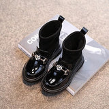 Girls' Cotton Boots With Faux Leather And Velvet Warm Buckle