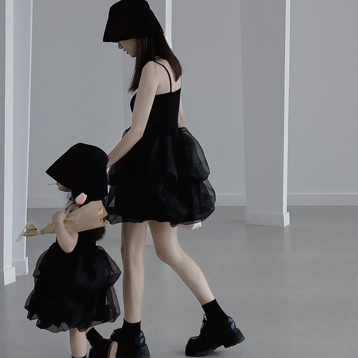 Mother-daughter Suspender Black Princess Dress