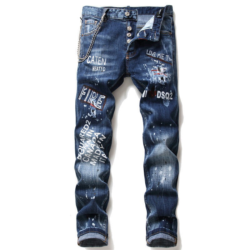 men jeans famous D2 Men slim jeans pants mens denim trousers zipper blue hole Pencil Pants