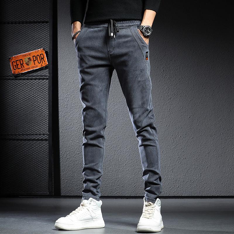 Elastic Waist Jeans Men's Skinny Stretch Trousers - Almoni Express