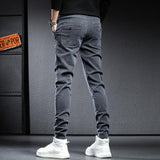 Elastic Waist Jeans Men's Skinny Stretch Trousers - Almoni Express