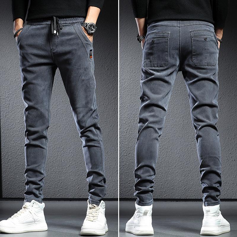 Elastic Waist Jeans Men's Skinny Stretch Trousers - Almoni Express