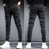 Elastic Waist Jeans Men's Skinny Stretch Trousers - Almoni Express