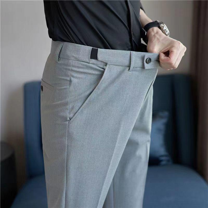 Elastic Waist Suit Pants Men's Ankle-length Slim-fit Casual Pants - Almoni Express