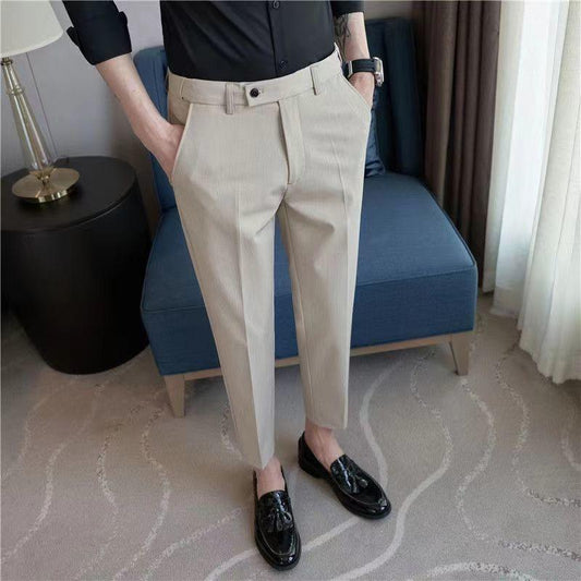 Elastic Waist Suit Pants Men's Ankle-length Slim-fit Casual Pants - Almoni Express