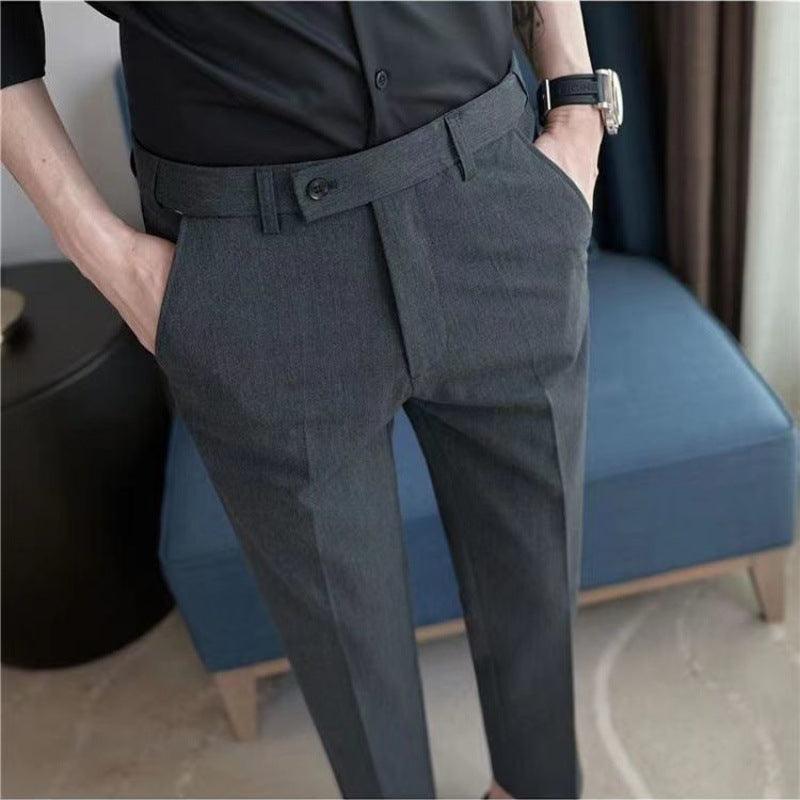 Elastic Waist Suit Pants Men's Ankle-length Slim-fit Casual Pants - Almoni Express