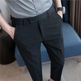 Elastic Waist Suit Pants Men's Ankle-length Slim-fit Casual Pants - Almoni Express