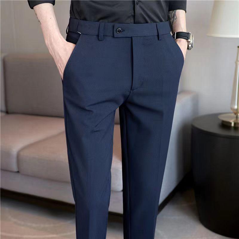 Elastic Waist Suit Pants Men's Ankle-length Slim-fit Casual Pants - Almoni Express