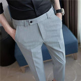 Elastic Waist Suit Pants Men's Ankle-length Slim-fit Casual Pants - Almoni Express