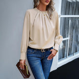 Elegant Lace Collar Long Sleeve Solid Color Top - AL MONI EXPRESS