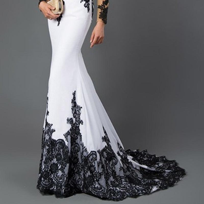 Embroidered Lace Maxi Dress With Fishtail Slim Tail - Almoni Express