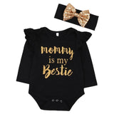 English Letter Baby One-piece 2pcs Set Head Scarf Hip-hop Style Suit - Almoni Express