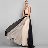 European and American fashion V-neck backless color dress skirt long dress - Almoni Express