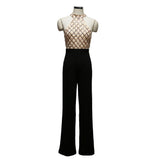 European and American women's sexy jumpsuit hanging neck sequins stitching trumpet jumpsuit trousers - Almoni Express