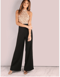 European and American women's sexy jumpsuit hanging neck sequins stitching trumpet jumpsuit trousers - Almoni Express