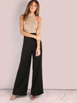 European and American women's sexy jumpsuit hanging neck sequins stitching trumpet jumpsuit trousers - Almoni Express