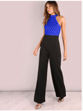 European and American women's sexy jumpsuit hanging neck sequins stitching trumpet jumpsuit trousers - Almoni Express