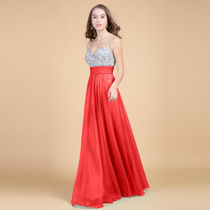 Evening Dress Long Banquet Toast Wedding Dress Evening Dress Chiffon Long Skirt - Almoni Express