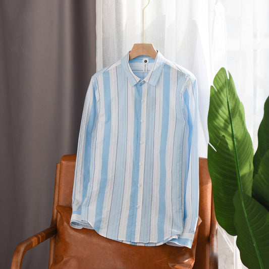 Extremely Hemp JapaneseStriped Casual Long-sleeved Shirt For Men - AL MONI EXPRESS