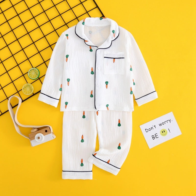 Children's Double-layer Cotton Gauze Pyjamas Homewear Set