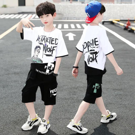 Children's Short Sleeved Suit Boys Summer Handsome Sports Clothes Trend