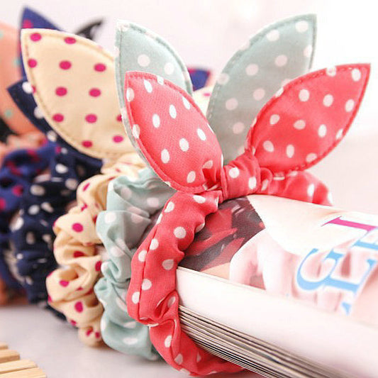 Knotted Fabric Polka Dot Bunny Ear Hair Tie