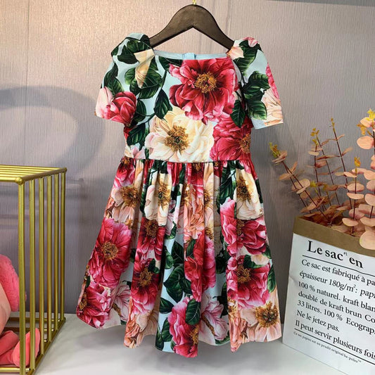 Flower Short Sleeved Girls Summer Dress