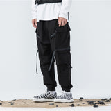 Overalls Men's Spring And Autumn Dark Black Functional Wind Pants Webbing Drawstring Trousers