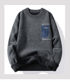 Men's Sweater Round Neck Long Sleeve Sweater Loose Splicing Knitwear Bottoming Top