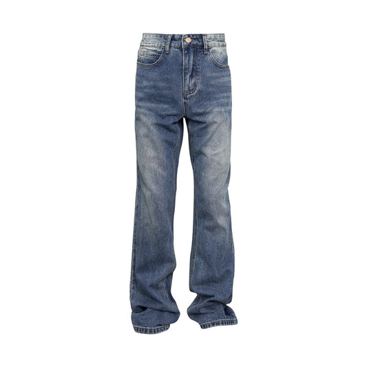 Washed High Street Flared Jeans Dark Blue