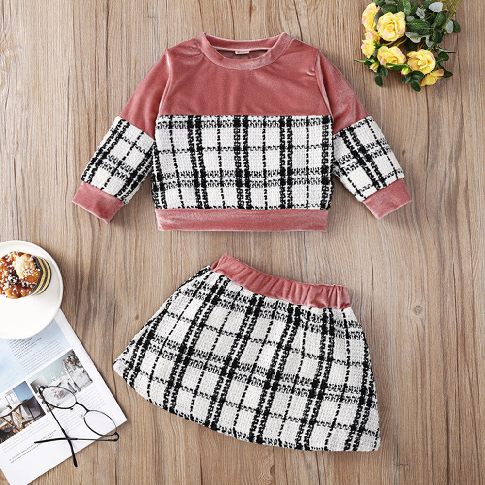 Plaid Print Baby Girl Suit Skirt