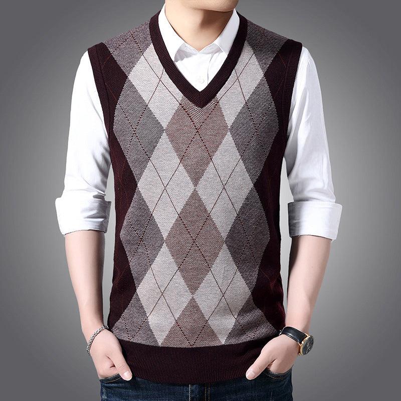 Factory Direct Sales Winter Wool Knitted Vest Middle-aged And Elderly Men's Thickened Sweater - AL MONI EXPRESS