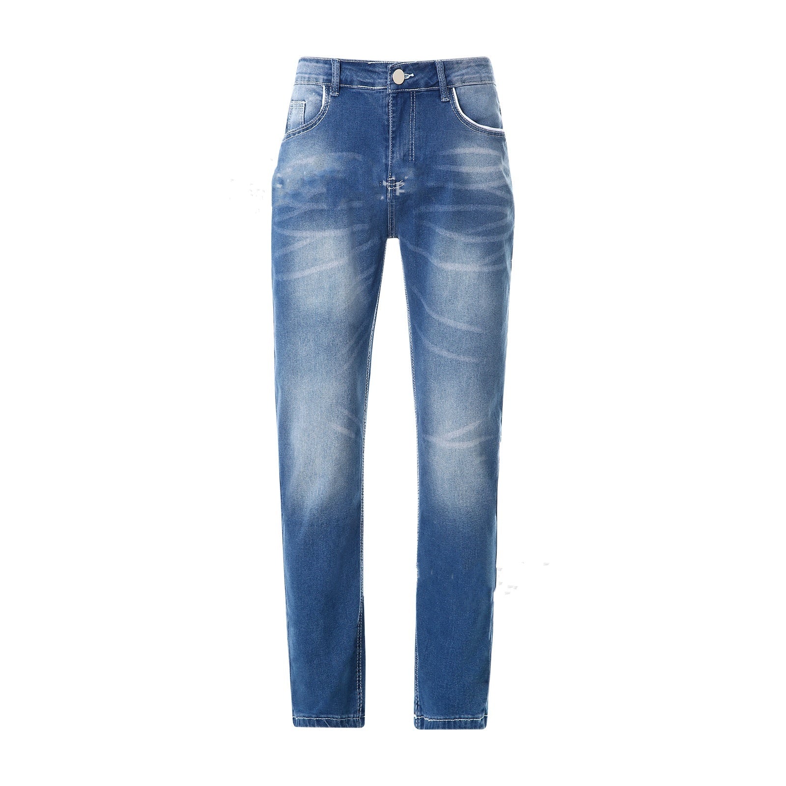 High Quality Blue Slim-fitting Simple Small Straight-leg Jeans