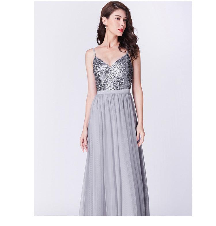 Fairy Full Shiny Sling Sequins Fashion Slim Slimming Party Long Evening Dress - Almoni Express