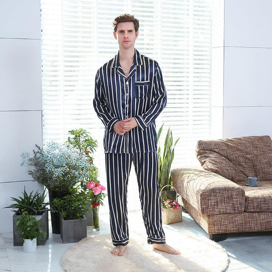 Fall men's simulated silk stripe pajamas men - Almoni Express