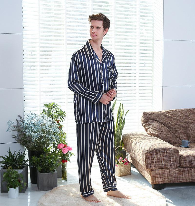 Fall men's simulated silk stripe pajamas men - Almoni Express