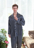 Fall men's simulated silk stripe pajamas men - Almoni Express