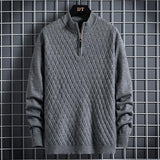 Fall Winter Men Half Zip Sweater Diamond Lattice Sweater - Almoni Express