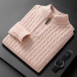 Fall Winter Men Half Zip Sweater Diamond Lattice Sweater - Almoni Express