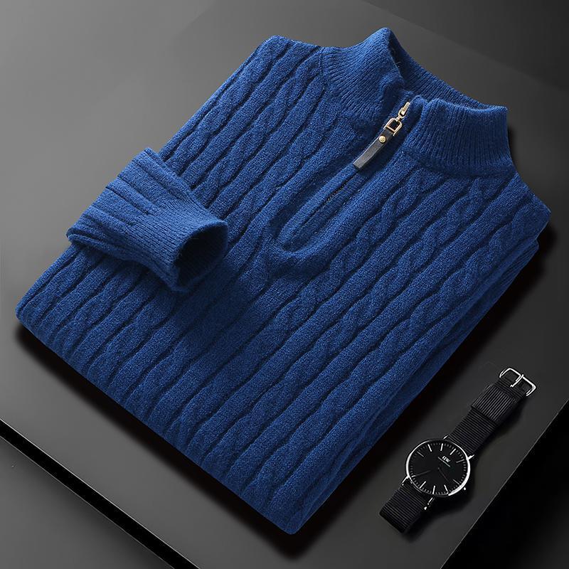 Fall Winter Men Half Zip Sweater Diamond Lattice Sweater - Almoni Express