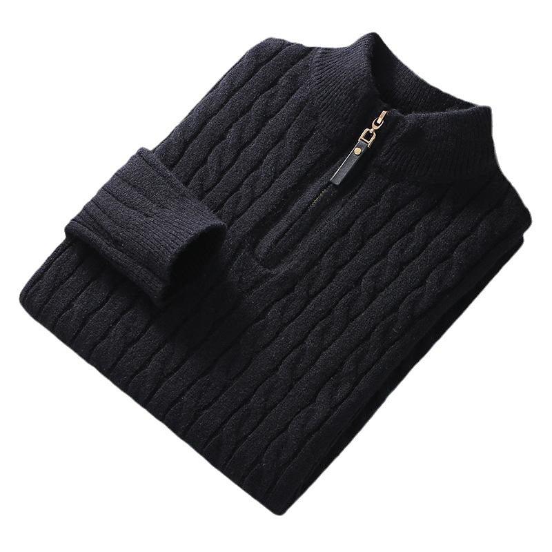 Fall Winter Men Half Zip Sweater Diamond Lattice Sweater - Almoni Express