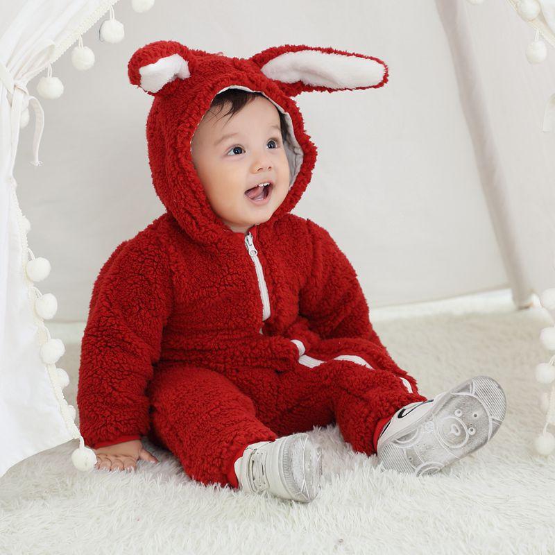 Fashion Baby Warm Bunny Ears Jumpsuit - Almoni Express