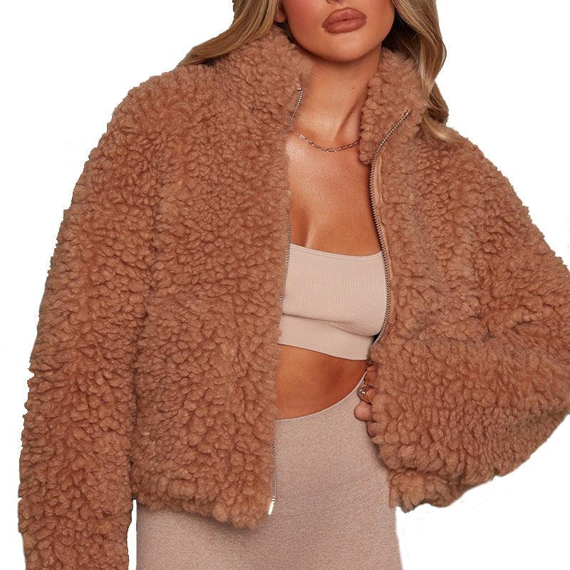 Fashion Cashmere Cardigan Short Jacket Lamb Wool Coat Women - Almoni Express