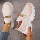 Fashion Chain Design Mesh Shoes For Women Breathable Casual Soft Sole Walking Sock Slip On Flat Shoes - AL MONI EXPRESS