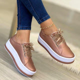 Fashion Flats Sneakers Women Ribbon Lace-up Platform Shoes - AL MONI EXPRESS