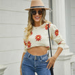 Fashion Floral Print Knit Sweater Round Neck Pullover Tops Women - Almoni Express