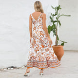 Fashion Floral Print V-neck Dress Summer Sexy Slim Fit Sleeveless Long Dress - AL MONI EXPRESS